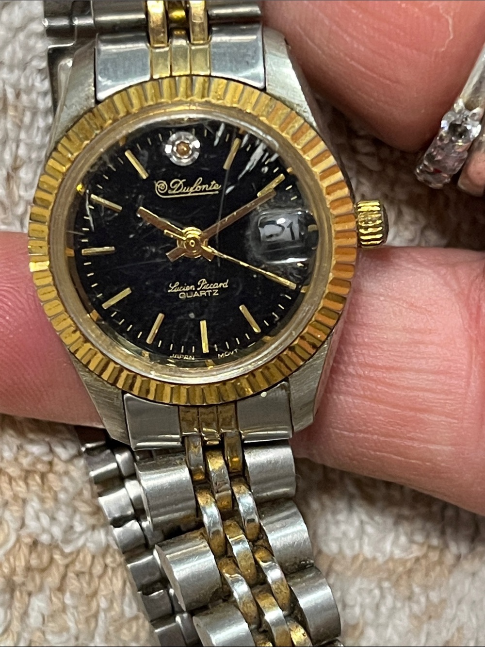 Two-Tone Women's Dress Watch with Black Dial and Gold Accents - Picture 2 of 9